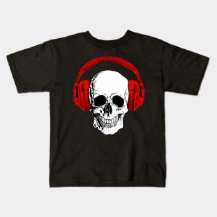 Skull with vintage red headphones Kids T-Shirt